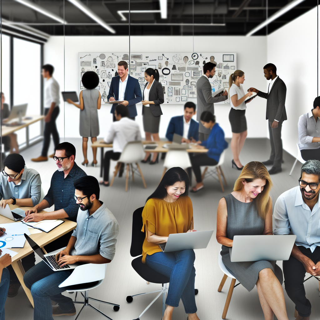 Uma equipe colaborando em um ambiente de trabalho 